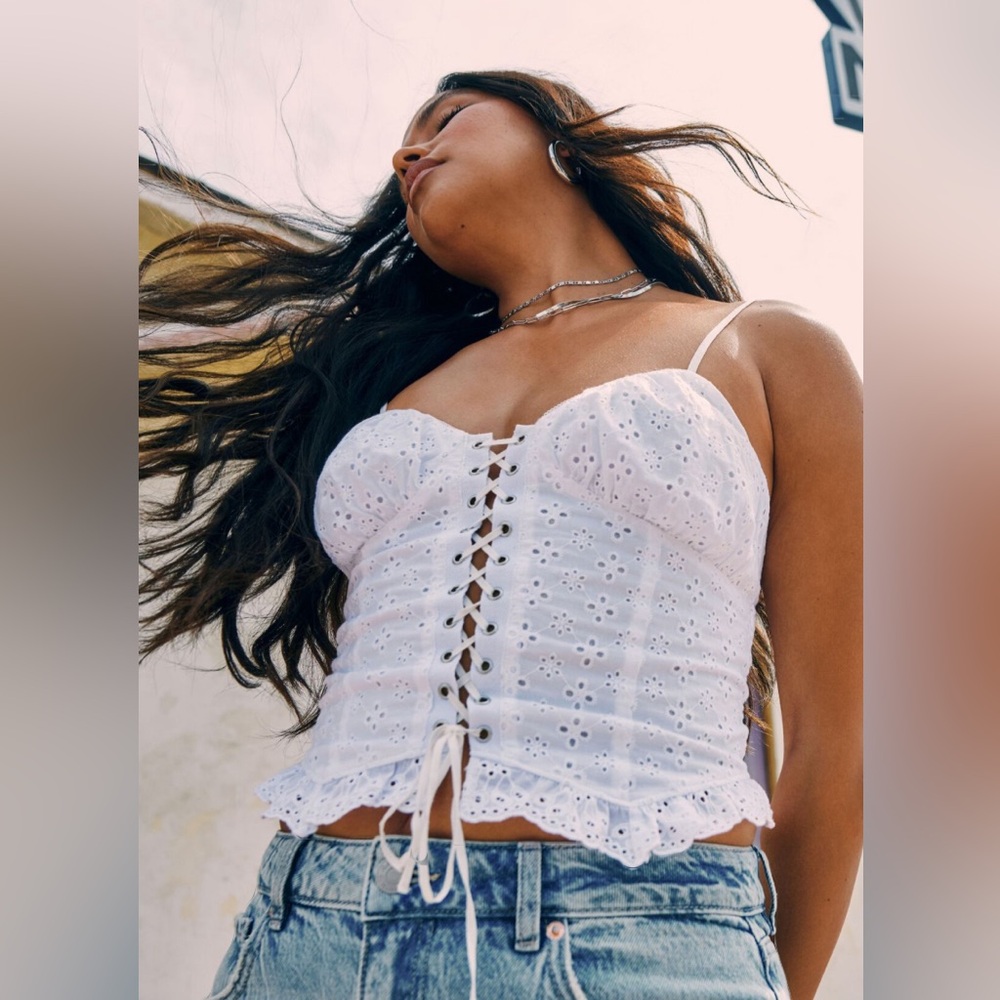 Garage White Eyelet Lace Corset Top